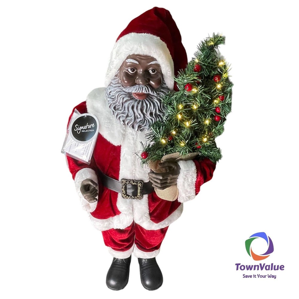 34" African American Santa Claus Signature Collection Red White Christmas Tree